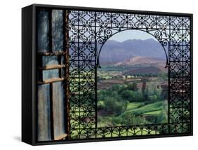 View through Ornate Iron Grille (Moucharabieh), Morocco-Merrill Images-Framed Stretched Canvas