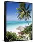 View Through Palm Trees Towards Beach and Indian Ocean, Jambiani, Island of Zanzibar, Tanzania-Lee Frost-Framed Stretched Canvas