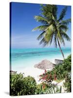 View Through Palm Trees Towards Beach and Indian Ocean, Jambiani, Island of Zanzibar, Tanzania-Lee Frost-Stretched Canvas