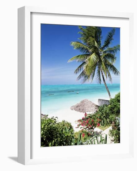 View Through Palm Trees Towards Beach and Indian Ocean, Jambiani, Island of Zanzibar, Tanzania-Lee Frost-Framed Photographic Print