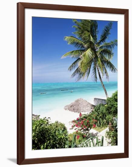 View Through Palm Trees Towards Beach and Indian Ocean, Jambiani, Island of Zanzibar, Tanzania-Lee Frost-Framed Photographic Print