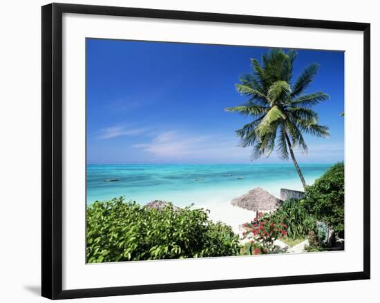 View Through Palm Trees Towards Beach and Indian Ocean, Jambiani, Island of Zanzibar, Tanzania-Lee Frost-Framed Photographic Print