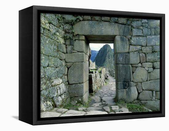 View Through Stone Doorway of the Inca Ruins of Machu Picchu in the Andes Mountains, Peru-Jim Zuckerman-Framed Stretched Canvas