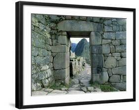 View Through Stone Doorway of the Inca Ruins of Machu Picchu in the Andes Mountains, Peru-Jim Zuckerman-Framed Photographic Print