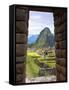 View Through Window of Ancient Lost City of Inca, Machu Picchu, Peru, South America with Llamas-Miva Stock-Framed Stretched Canvas