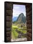 View Through Window of Ancient Lost City of Inca, Machu Picchu, Peru, South America with Llamas-Miva Stock-Framed Stretched Canvas