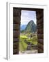 View Through Window of Ancient Lost City of Inca, Machu Picchu, Peru, South America with Llamas-Miva Stock-Framed Premium Photographic Print