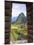 View Through Window of Ancient Lost City of Inca, Machu Picchu, Peru, South America with Llamas-Miva Stock-Mounted Premium Photographic Print