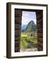 View Through Window of Ancient Lost City of Inca, Machu Picchu, Peru, South America with Llamas-Miva Stock-Framed Photographic Print