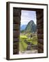 View Through Window of Ancient Lost City of Inca, Machu Picchu, Peru, South America with Llamas-Miva Stock-Framed Photographic Print