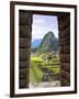 View Through Window of Ancient Lost City of Inca, Machu Picchu, Peru, South America with Llamas-Miva Stock-Framed Photographic Print