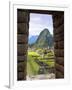 View Through Window of Ancient Lost City of Inca, Machu Picchu, Peru, South America with Llamas-Miva Stock-Framed Photographic Print