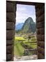 View Through Window of Ancient Lost City of Inca, Machu Picchu, Peru, South America with Llamas-Miva Stock-Mounted Photographic Print