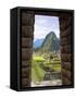 View Through Window of Ancient Lost City of Inca, Machu Picchu, Peru, South America with Llamas-Miva Stock-Framed Stretched Canvas