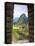View Through Window of Ancient Lost City of Inca, Machu Picchu, Peru, South America with Llamas-Miva Stock-Stretched Canvas