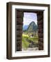 View Through Window of Ancient Lost City of Inca, Machu Picchu, Peru, South America with Llamas-Miva Stock-Framed Photographic Print