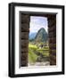 View Through Window of Ancient Lost City of Inca, Machu Picchu, Peru, South America with Llamas-Miva Stock-Framed Photographic Print