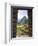 View Through Window of Ancient Lost City of Inca, Machu Picchu, Peru, South America with Llamas-Miva Stock-Framed Photographic Print