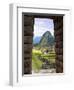 View Through Window of Ancient Lost City of Inca, Machu Picchu, Peru, South America with Llamas-Miva Stock-Framed Photographic Print