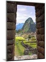 View Through Window of Ancient Lost City of Inca, Machu Picchu, Peru, South America with Llamas-Miva Stock-Mounted Photographic Print