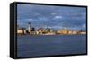 View to City of Liverpool from River Mersey, Liverpool, Merseyside, England, UK-Paul McMullin-Framed Stretched Canvas