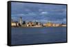 View to City of Liverpool from River Mersey, Liverpool, Merseyside, England, UK-Paul McMullin-Framed Stretched Canvas