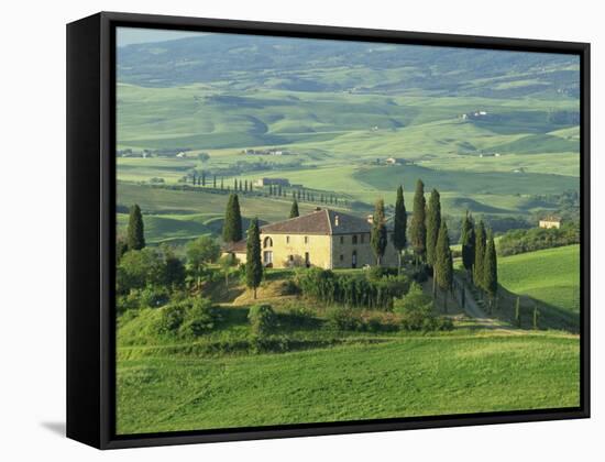 View to Farmhouse in Rolling Hills, Val D'Orcia, San Quirico D'Orcia, Tuscany, Italy, Europe-Tomlinson Ruth-Framed Stretched Canvas