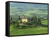 View to Farmhouse in Rolling Hills, Val D'Orcia, San Quirico D'Orcia, Tuscany, Italy, Europe-Tomlinson Ruth-Framed Stretched Canvas