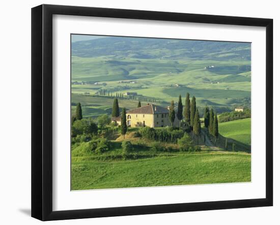 View to Farmhouse in Rolling Hills, Val D'Orcia, San Quirico D'Orcia, Tuscany, Italy, Europe-Tomlinson Ruth-Framed Photographic Print