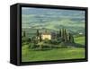 View to Farmhouse in Rolling Hills, Val D'Orcia, San Quirico D'Orcia, Tuscany, Italy, Europe-Tomlinson Ruth-Framed Stretched Canvas