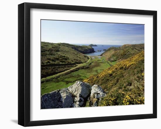 View to Sea and Beach from Coast Path Near Lower Solva, Pembrokeshire, Wales, United Kingdom-Lee Frost-Framed Photographic Print