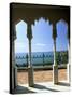 View to Sea Through Moorish Arches at Palacio De Valle, Cienfuegos, Cuba, West Indies-Lee Frost-Stretched Canvas