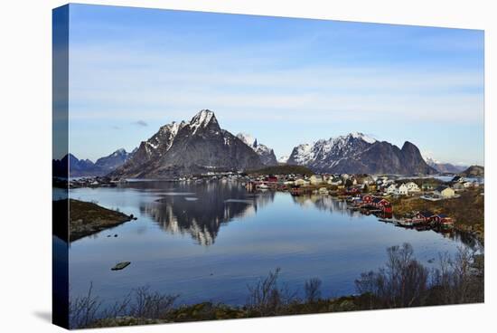 View to the Bay and the Fishing Village Reine, Lofoten-Stefan Sassenrath-Stretched Canvas