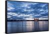 View to the illuminated castle Moritzburg, Saxony, in the early evening hours, blue hour with unusu-UtArt-Framed Stretched Canvas