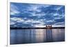 View to the illuminated castle Moritzburg, Saxony, in the early evening hours, blue hour with unusu-UtArt-Framed Photographic Print