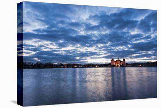 View to the illuminated castle Moritzburg, Saxony, in the early evening hours, blue hour with unusu-UtArt-Stretched Canvas