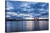 View to the illuminated castle Moritzburg, Saxony, in the early evening hours, blue hour with unusu-UtArt-Stretched Canvas