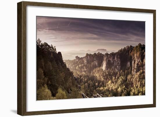 View to the Schrammsteinen of the Bastei-Jorg Simanowski-Framed Photographic Print