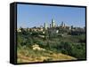 View to Town Across Agricultural Landscape, San Gimignano, Tuscany, Italy-Ruth Tomlinson-Framed Stretched Canvas