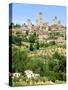 View to Town across Agricultural Landscape, San Gimignano, Tuscany-Nico Tondini-Stretched Canvas
