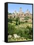 View to Town across Agricultural Landscape, San Gimignano, Tuscany-Nico Tondini-Framed Stretched Canvas