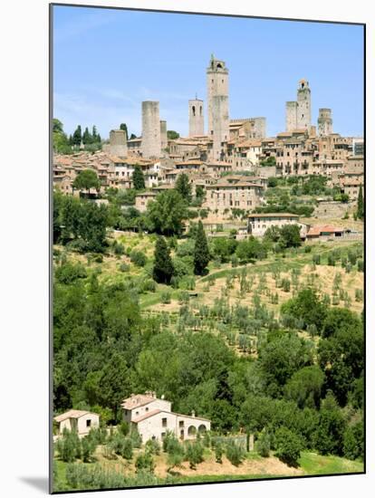 View to Town across Agricultural Landscape, San Gimignano, Tuscany-Nico Tondini-Mounted Photographic Print