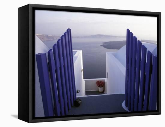 View Toward Caldera, Imerovigli, Santorini, Greece-Connie Ricca-Framed Stretched Canvas