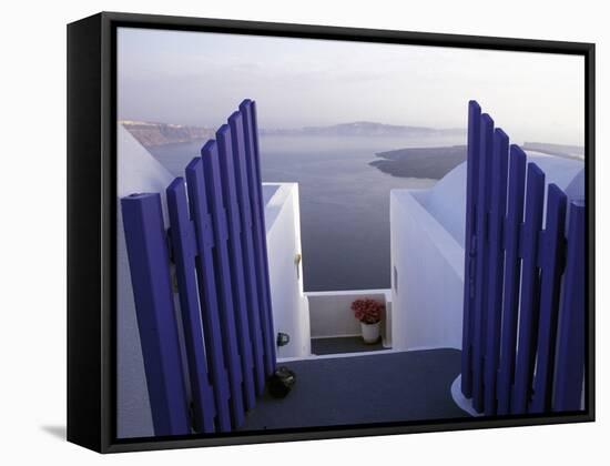 View Toward Caldera, Imerovigli, Santorini, Greece-Connie Ricca-Framed Stretched Canvas