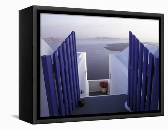 View Toward Caldera, Imerovigli, Santorini, Greece-Connie Ricca-Framed Stretched Canvas
