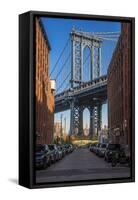 View Toward Manhattan Bridge with the Empire State Building in the Background, Brooklyn, New York-Stefano Politi Markovina-Framed Stretched Canvas