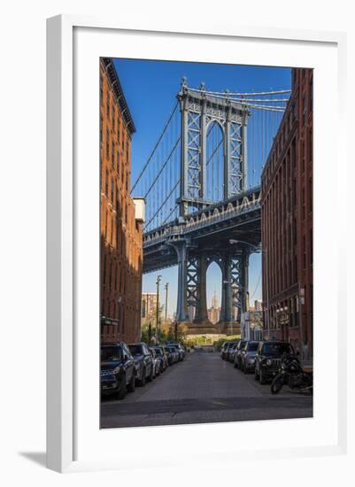 View Toward Manhattan Bridge with the Empire State Building in the Background, Brooklyn, New York-Stefano Politi Markovina-Framed Photographic Print