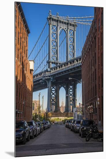 View Toward Manhattan Bridge with the Empire State Building in the Background, Brooklyn, New York-Stefano Politi Markovina-Mounted Photographic Print