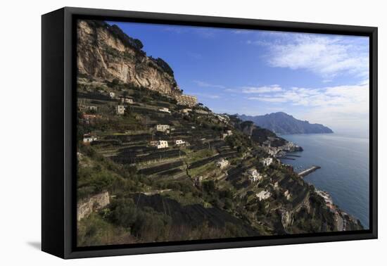 View Towards Amalfi, from Pastena, Costiera Amalfitana (Amalfi Coast), Campania, Italy-Eleanor Scriven-Framed Stretched Canvas