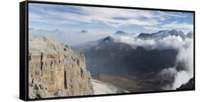 View towards Antelao, Pelmo, Civetta, Marmolada seen from Sella mountain range-Martin Zwick-Framed Stretched Canvas